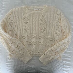 Crochet Cropped Cream Sweater